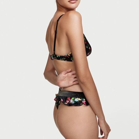 Victoria’s Secret LUXE Set 100% SILK bralette & High Waist Ruffle thong Set L - Picture 2 of 6